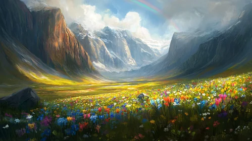 Wildflower Meadow Amidst Majestic Mountains