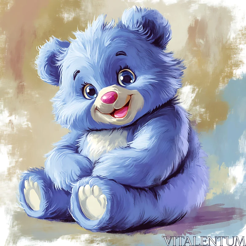 Adorable Blue Teddy Bear Drawing AI Image