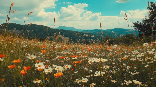 Scenic Wildflower Meadow with Rolling Hills