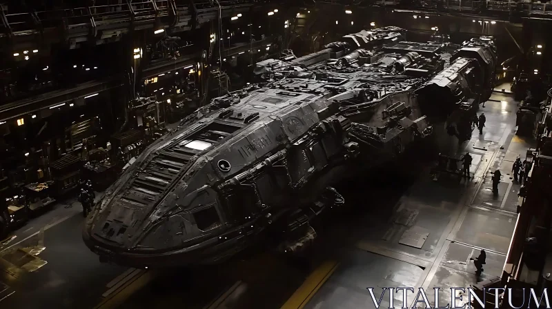 Massive Spacecraft Docked in Futuristic Hangar AI Image