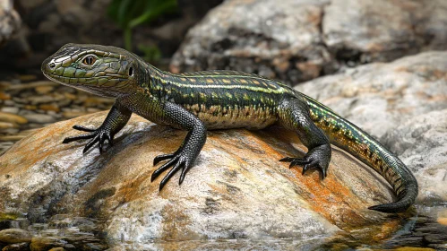 Lizard with Detailed Scales on a Rock