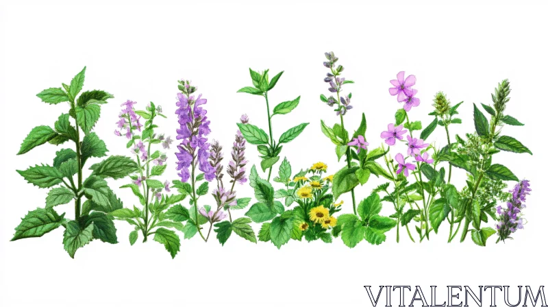 Exquisite Botanical Herbs Illustration in Full Bloom AI Image