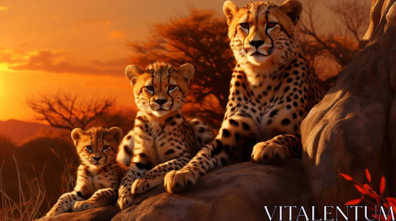 AI ART Cheetah Family at Sunset - Nature's Masterpiece