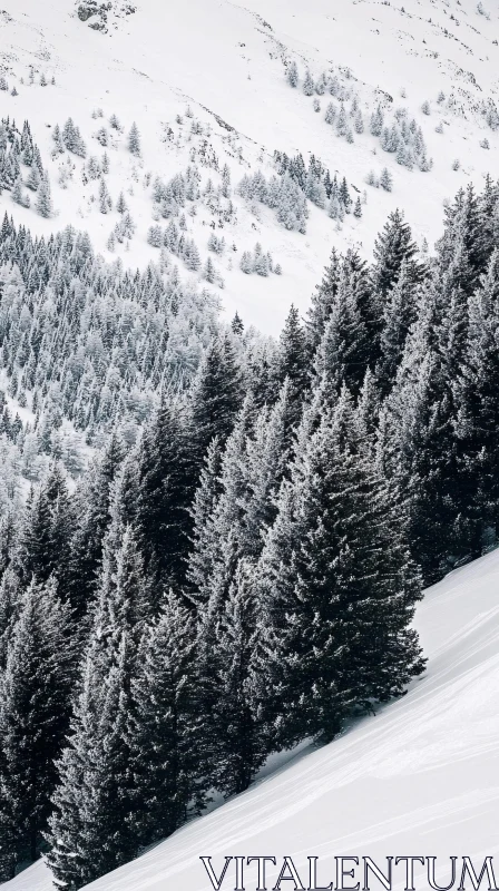 AI ART Snowy Forest on Mountain Slope