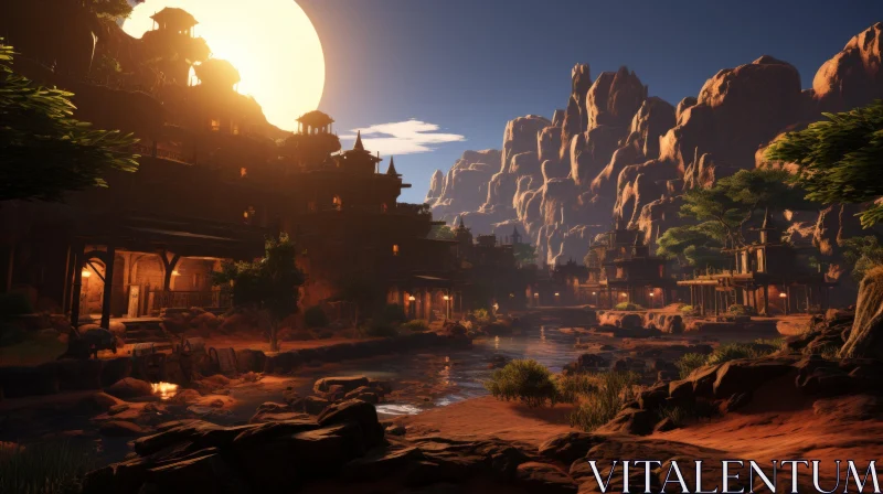 Enchanting Moonlit Village Scene Rendered in Unreal Engine 5 AI Image