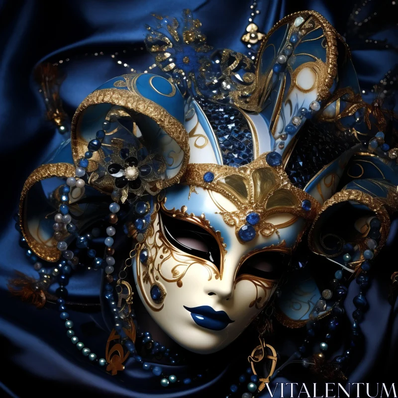 AI ART Exquisite Venetian Mask with Blue and Gold Decorations