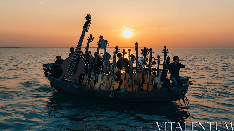 String Ensemble at Sea During Sunset AI Image