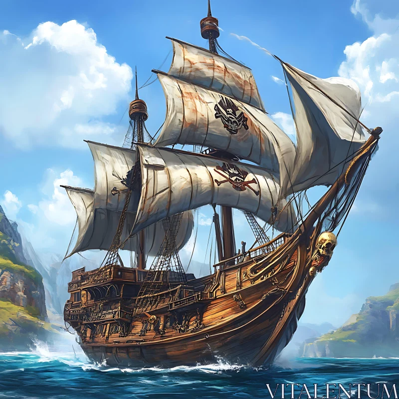 Historic Pirate Ship on the Ocean AI Image