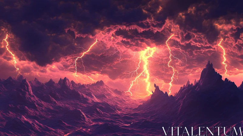 Electric Skies: A Stormy Mountain Landscape AI Image