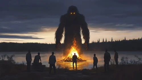 Enormous Monster and Nighttime Bonfire