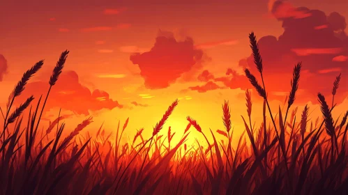 Sunset Over Wheat Field