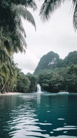 Lush Jungle Lake with Cascading Waterfall