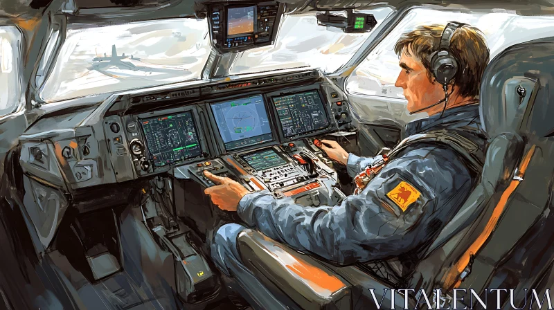 Pilot Operating Advanced Aircraft Controls AI Image