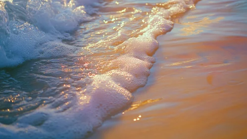 Golden Sunset Waves and Foam