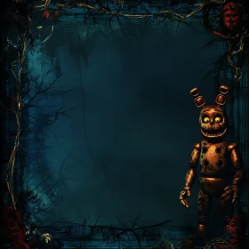 Eerie Robotic Bunny in Dark Forest