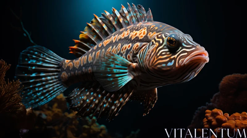 Colorful Striped Fish in Dark Underwater Setting AI Image