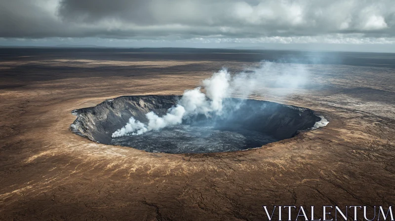 Vast Volcanic Crater Emitting Smoke in Arid Environment AI Image