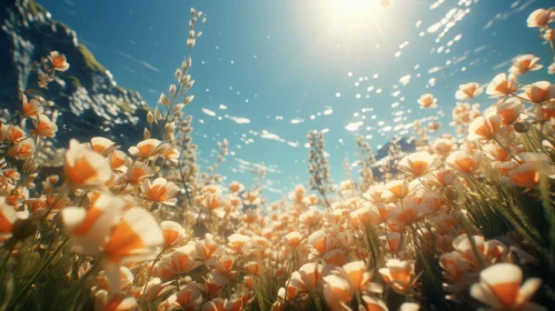 Sunlit Flowers in a Field - A Fusion of Reality and Fantasy
