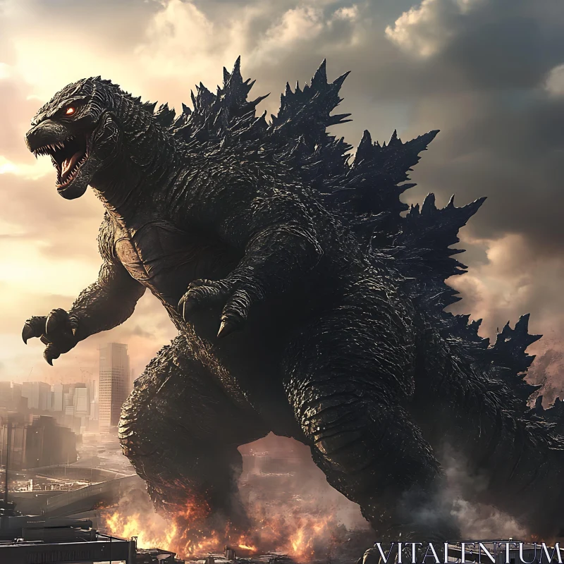 AI ART Colossal Godzilla Dominates Urban Scene