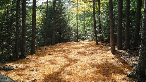 Golden Pine Needle Covered Path in the Forest