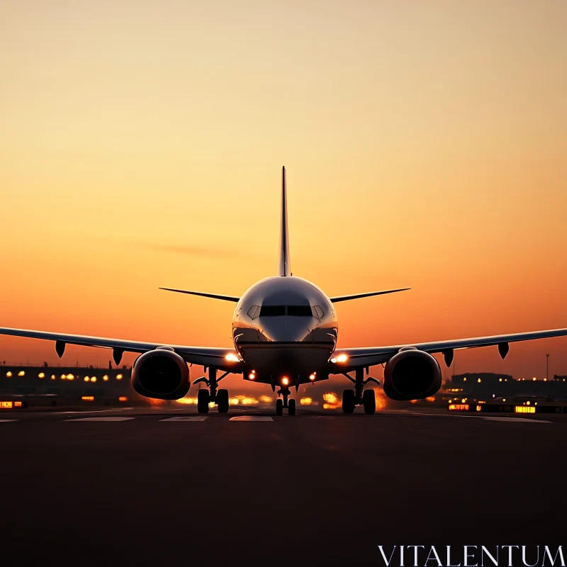 Airplane Silhouette during Sunset on Runway AI Image