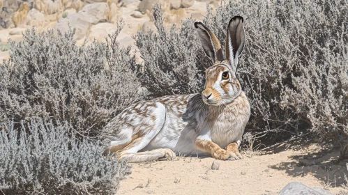 Wild Desert Bunny Among Dry Shrubs