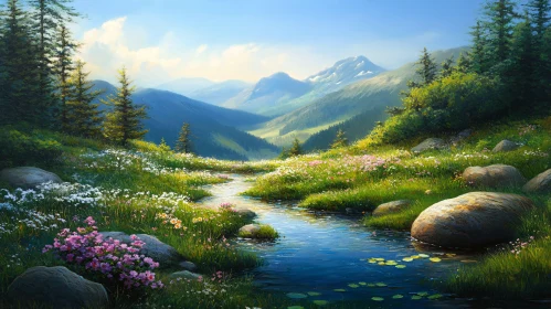 Peaceful Mountain Landscape with Flowing Stream