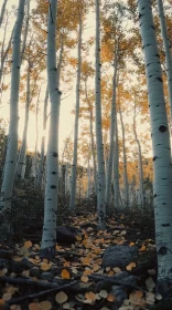 Peaceful Birch Tree Forest in Fall