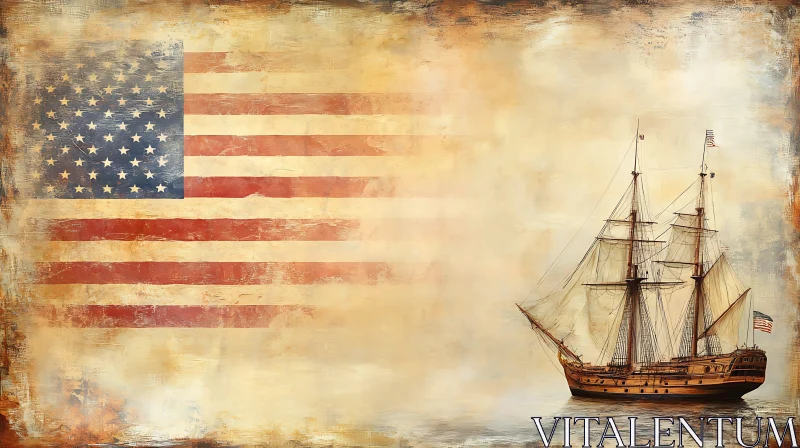 Historical Ship with Distressed American Flag AI Image