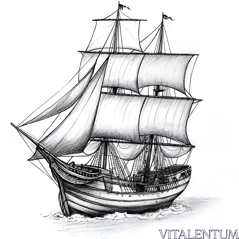 Detailed Vintage Sailing Ship Drawing AI Image