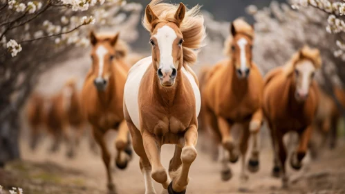 Running Horses in Field - Precisionism Influence with Bold Colors