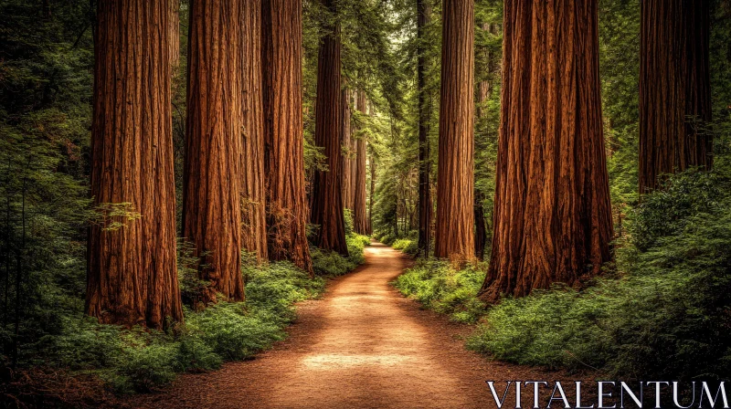 Tranquil Journey through Majestic Redwoods AI Image