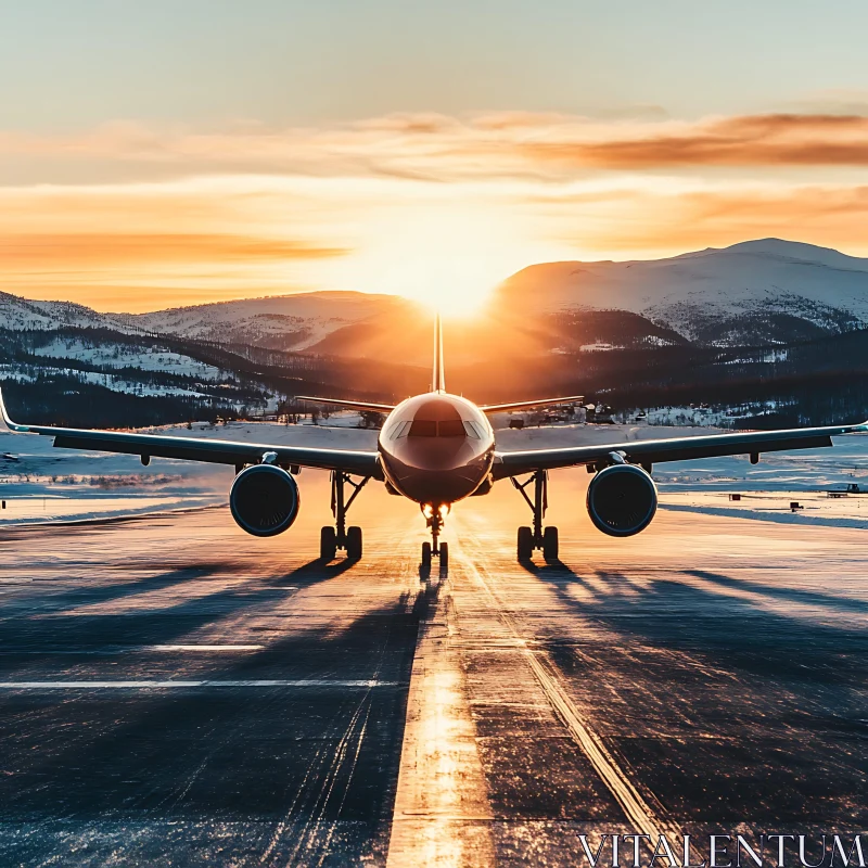 Sunset Airport Scene with Airplane AI Image