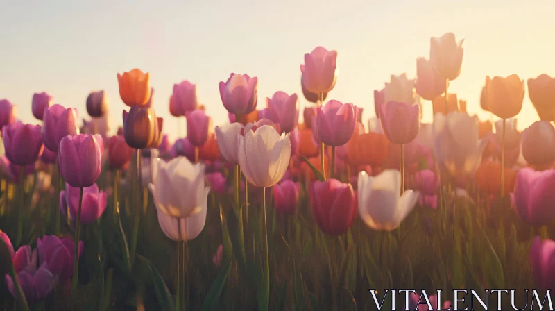 Colorful Tulip Field During Golden Hour AI Image