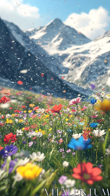 AI ART Vibrant Wildflower Scene in Alpine Landscape