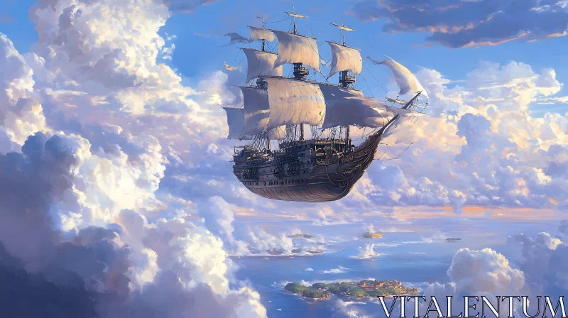 Skybound Pirate Ship in Surreal Cloudscape AI Image