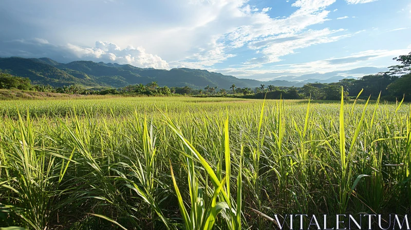 AI ART Serene Countryside Landscape with Green Field and Mountains