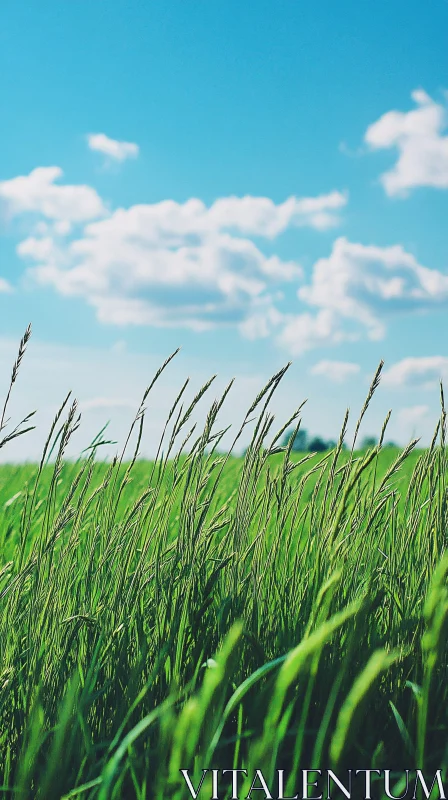 Peaceful Green Meadow and Blue Skies AI Image