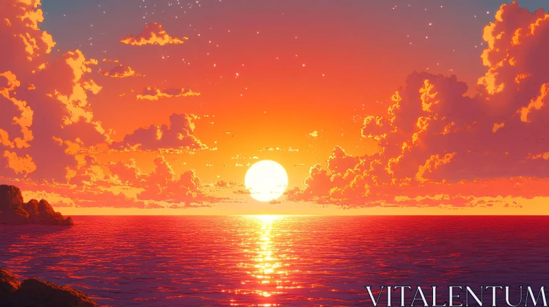 Warm Ocean Sunset with Vibrant Sky AI Image