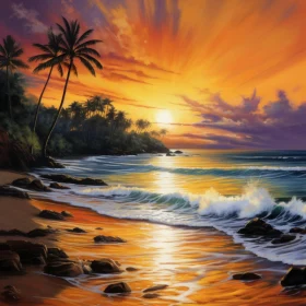 Tranquil Tropical Beach Sunset Painting