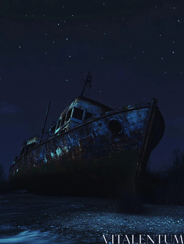 Eerie Shipwreck on Desolate Shore AI Image