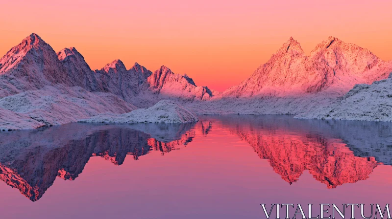 Sunset Over Snowy Mountain Reflections AI Image