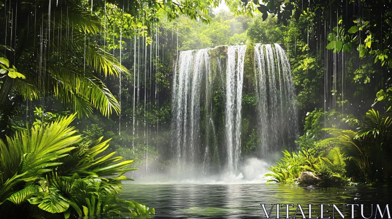 AI ART Tropical Paradise with Serene Waterfall