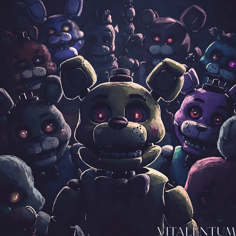 Creepy Animatronic Bears in the Night AI Image