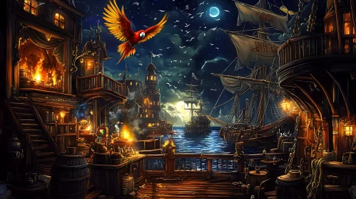 Enchanting Nighttime Pirate Scene with Majestic Ships