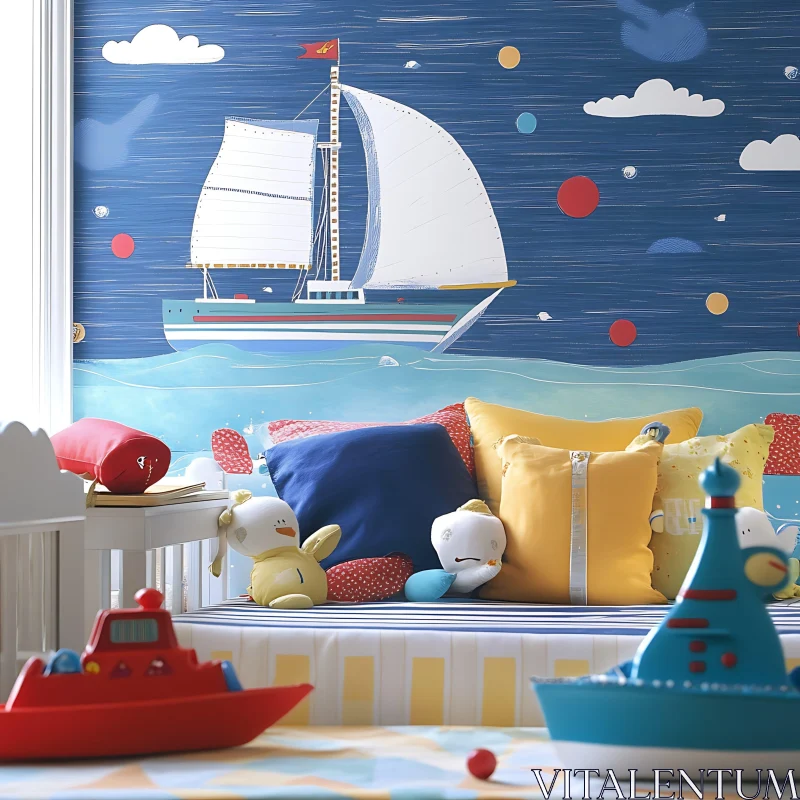 Colorful Kids' Room with Nautical Decor AI Image