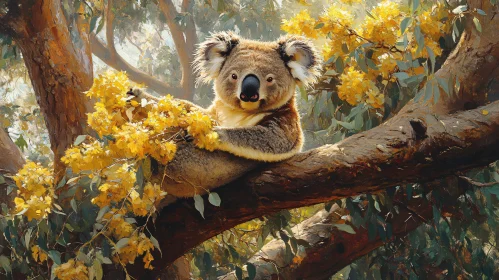 Koala Among Yellow Blooms