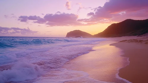 Peaceful Beach Sunset Over Gentle Waves