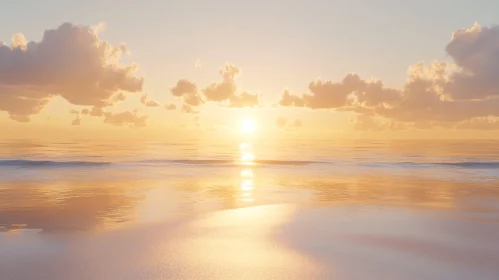 Golden Sunset over Tranquil Sea with Cloudy Sky