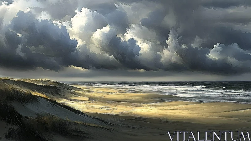 AI ART Stormy Ocean and Serene Beach Scene